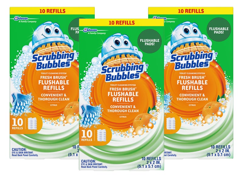 Scrubbing Bubbles Fresh Brush Flushable Refills - Citrus Action Scent - 10 Count Flushable Refills Per Box - Pack of 3 Boxes - Image 1